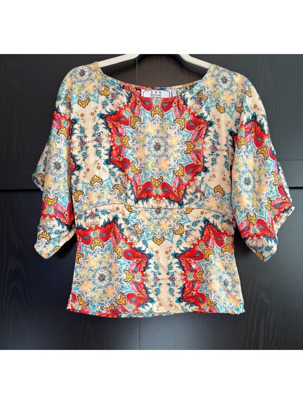 KAS New York Anthropologie Winterstar Satin Medallion Print Blouse Size 0 Boho